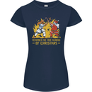 Santa vs Jesus Funny Christmas Xmas Womens Petite Cut T-Shirt Navy Blue