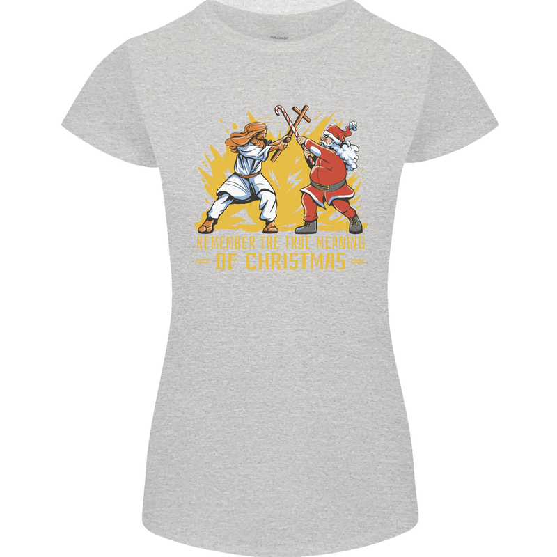 Santa vs Jesus Funny Christmas Xmas Womens Petite Cut T-Shirt Sports Grey