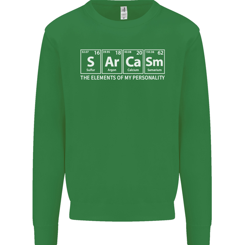 Sarcasm the Elements Personality Funny ECG Kids Sweatshirt Jumper Irish Green