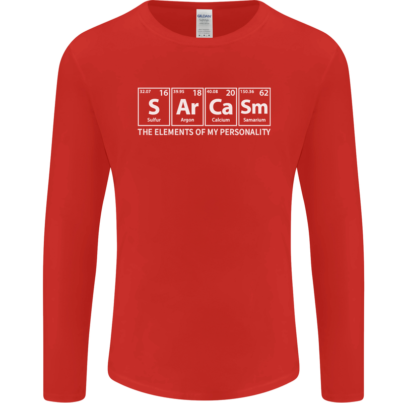 Sarcasm the Elements Personality Funny ECG Mens Long Sleeve T-Shirt Red