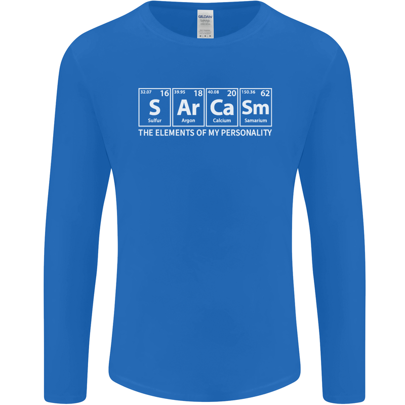 Sarcasm the Elements Personality Funny ECG Mens Long Sleeve T-Shirt Royal Blue