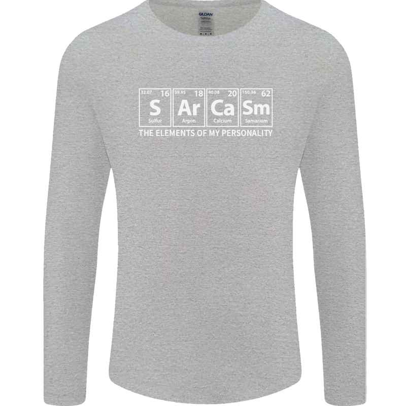 Sarcasm the Elements Personality Funny ECG Mens Long Sleeve T-Shirt Sports Grey