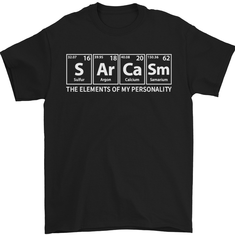 Sarcasm the Elements Personality Funny ECG Mens T-Shirt Cotton Gildan Black