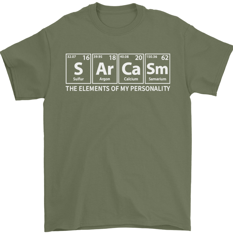 Sarcasm the Elements Personality Funny ECG Mens T-Shirt Cotton Gildan Military Green