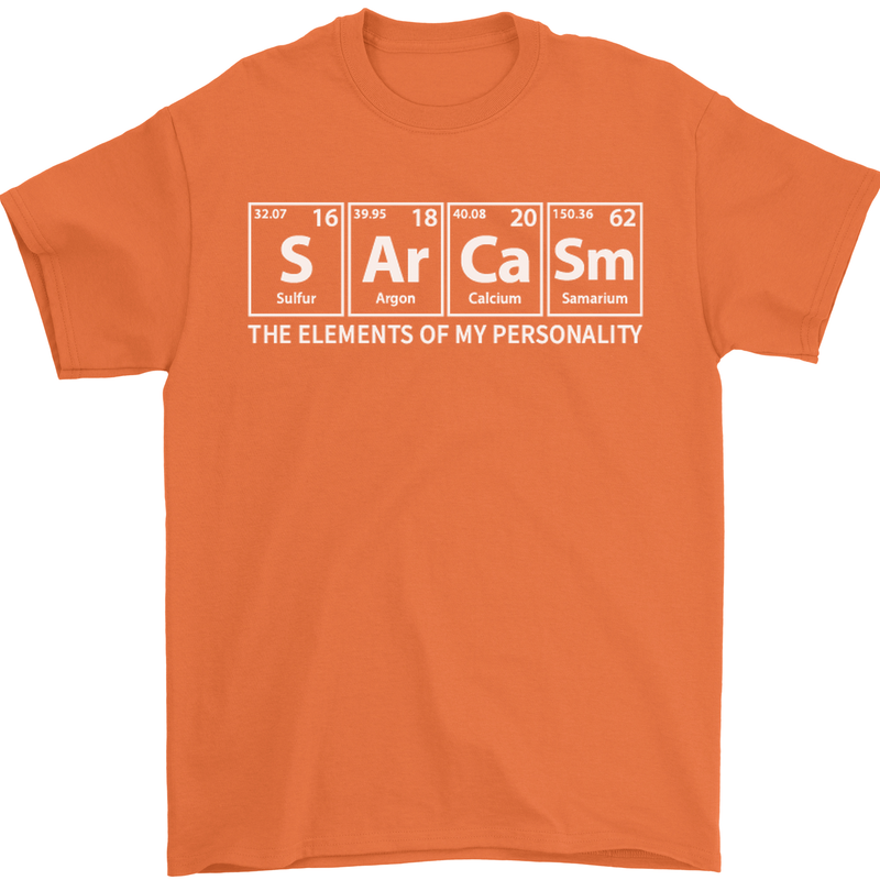 Sarcasm the Elements Personality Funny ECG Mens T-Shirt Cotton Gildan Orange