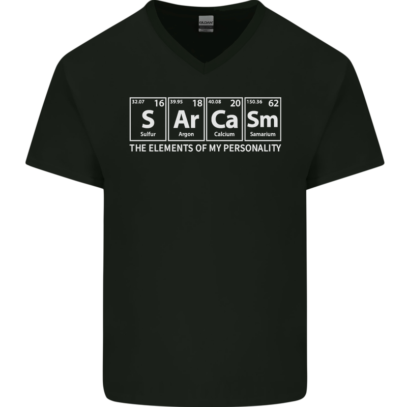 Sarcasm the Elements Personality Funny ECG Mens V-Neck Cotton T-Shirt Black