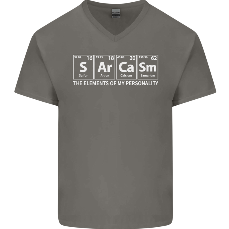 Sarcasm the Elements Personality Funny ECG Mens V-Neck Cotton T-Shirt Charcoal