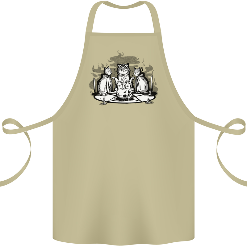 Satanic Cats Black Magic Pentacle Cotton Apron 100% Organic Khaki