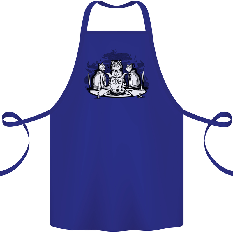 Satanic Cats Black Magic Pentacle Cotton Apron 100% Organic Royal Blue