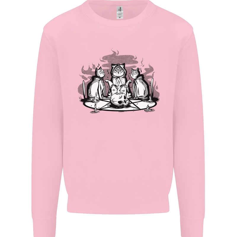Satanic Cats Black Magic Pentacle Kids Sweatshirt Jumper Light Pink