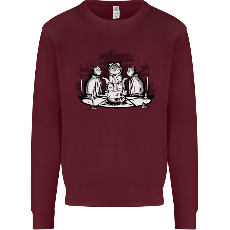 Satanic Cats Black Magic Pentacle Kids Sweatshirt Jumper Maroon