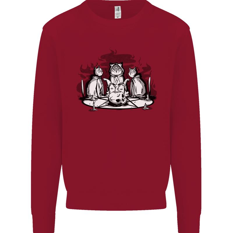 Satanic Cats Black Magic Pentacle Kids Sweatshirt Jumper Red