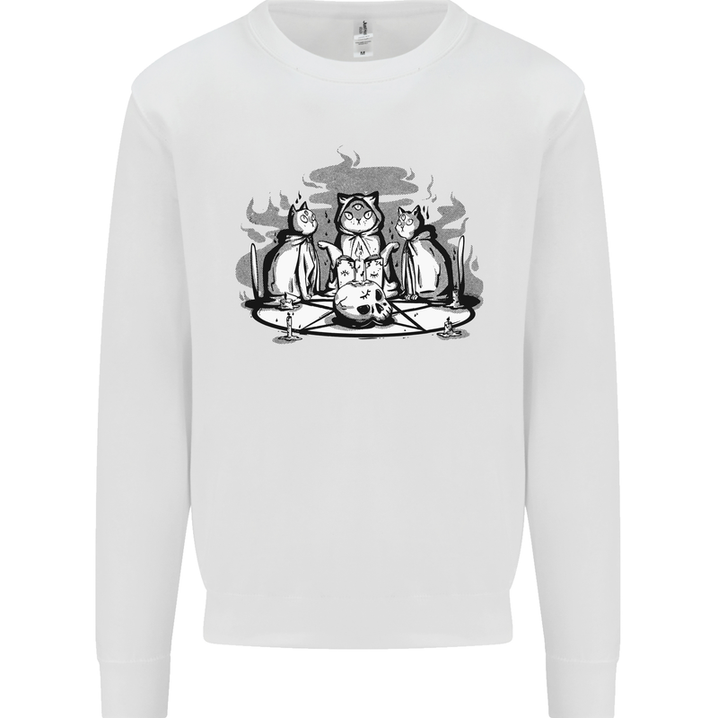 Satanic Cats Black Magic Pentacle Kids Sweatshirt Jumper White