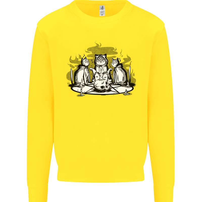 Satanic Cats Black Magic Pentacle Kids Sweatshirt Jumper Yellow