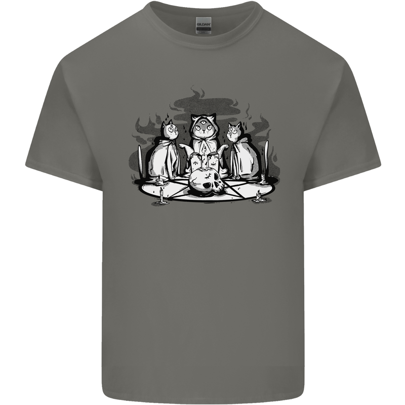 Satanic Cats Black Magic Pentacle Kids T-Shirt Childrens Charcoal