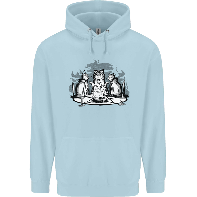 Satanic Cats Black Magic Pentacle Mens 80% Cotton Hoodie Light Blue