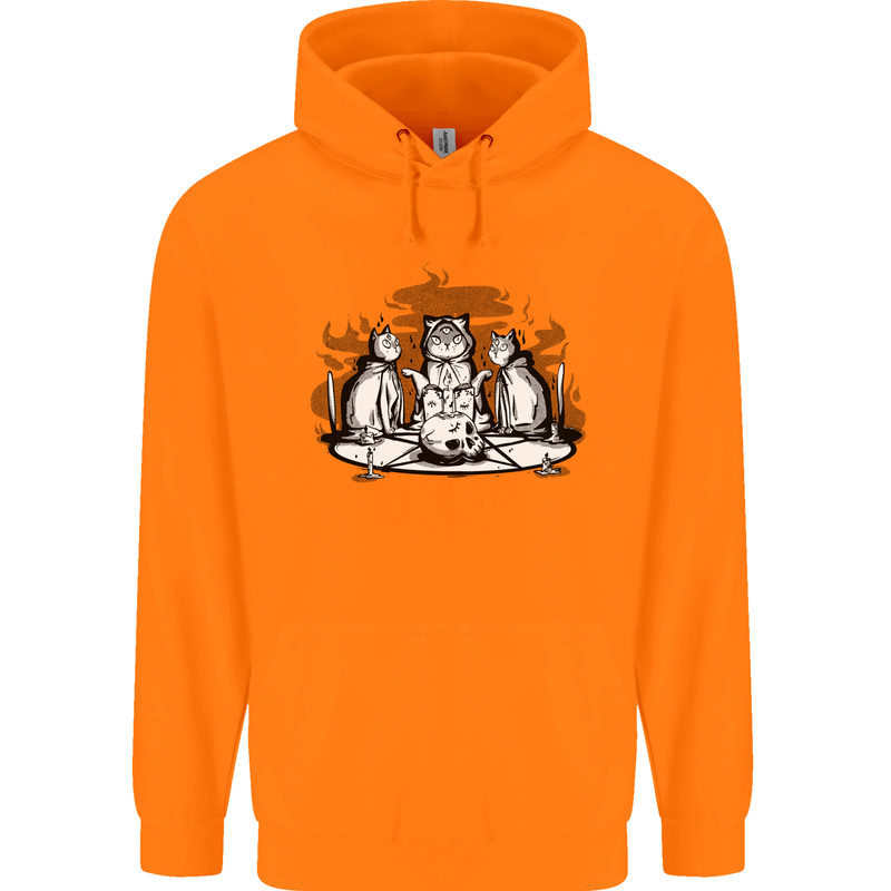 Satanic Cats Black Magic Pentacle Mens 80% Cotton Hoodie Orange