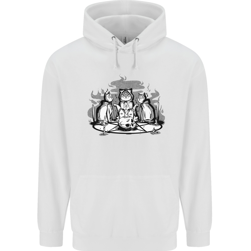 Satanic Cats Black Magic Pentacle Mens 80% Cotton Hoodie White