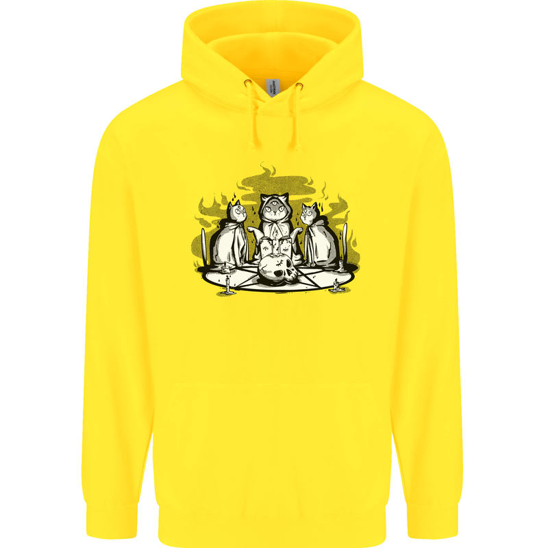 Satanic Cats Black Magic Pentacle Mens 80% Cotton Hoodie Yellow