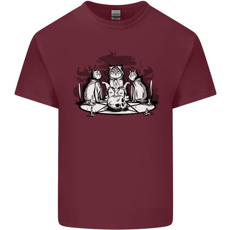 Satanic Cats Black Magic Pentacle Mens Cotton T-Shirt Tee Top Maroon