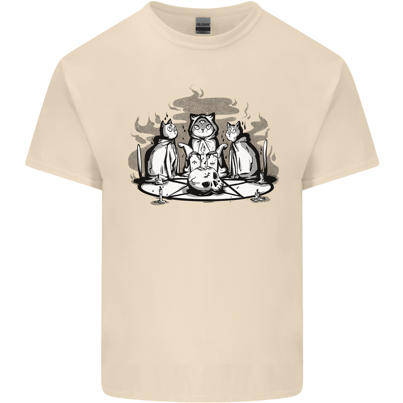 Satanic Cats Black Magic Pentacle Mens Cotton T-Shirt Tee Top Natural