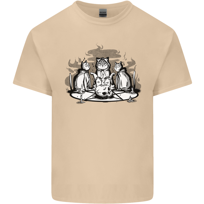 Satanic Cats Black Magic Pentacle Mens Cotton T-Shirt Tee Top Sand