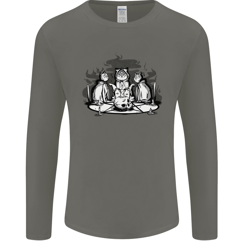 Satanic Cats Black Magic Pentacle Mens Long Sleeve T-Shirt Charcoal