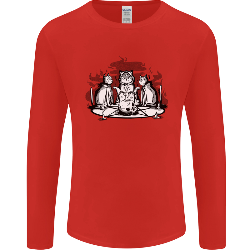 Satanic Cats Black Magic Pentacle Mens Long Sleeve T-Shirt Red