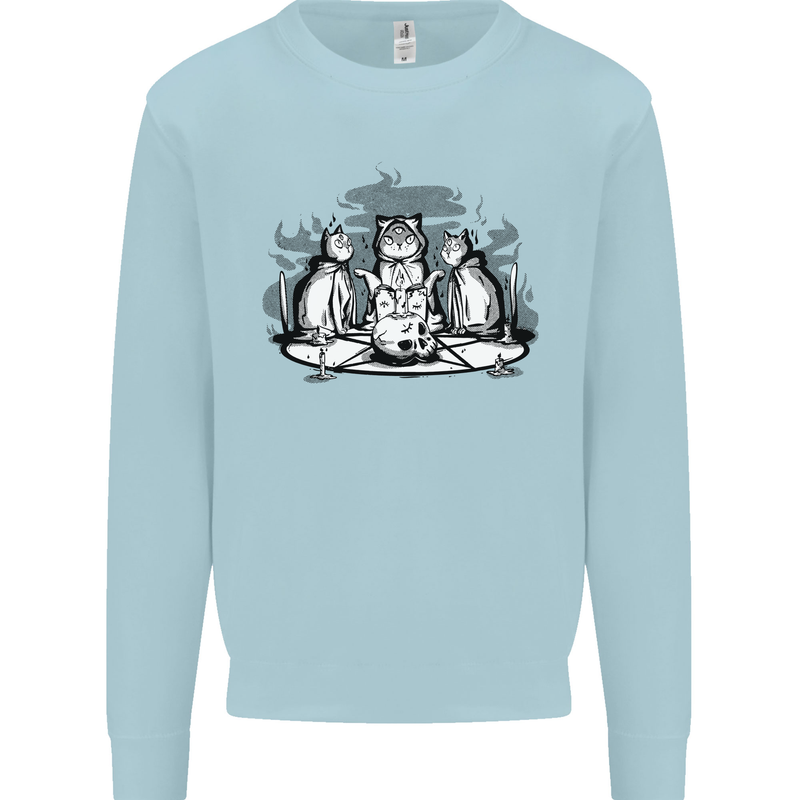 Satanic Cats Black Magic Pentacle Mens Sweatshirt Jumper Light Blue