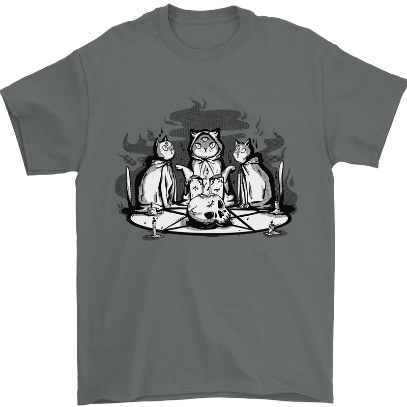 Satanic Cats Black Magic Pentacle Mens T-Shirt 100% Cotton Charcoal