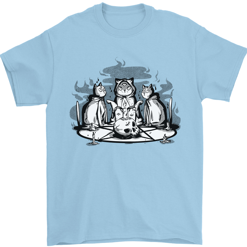 Satanic Cats Black Magic Pentacle Mens T-Shirt 100% Cotton Light Blue