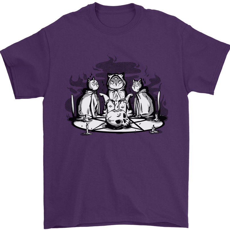 Satanic Cats Black Magic Pentacle Mens T-Shirt 100% Cotton Purple