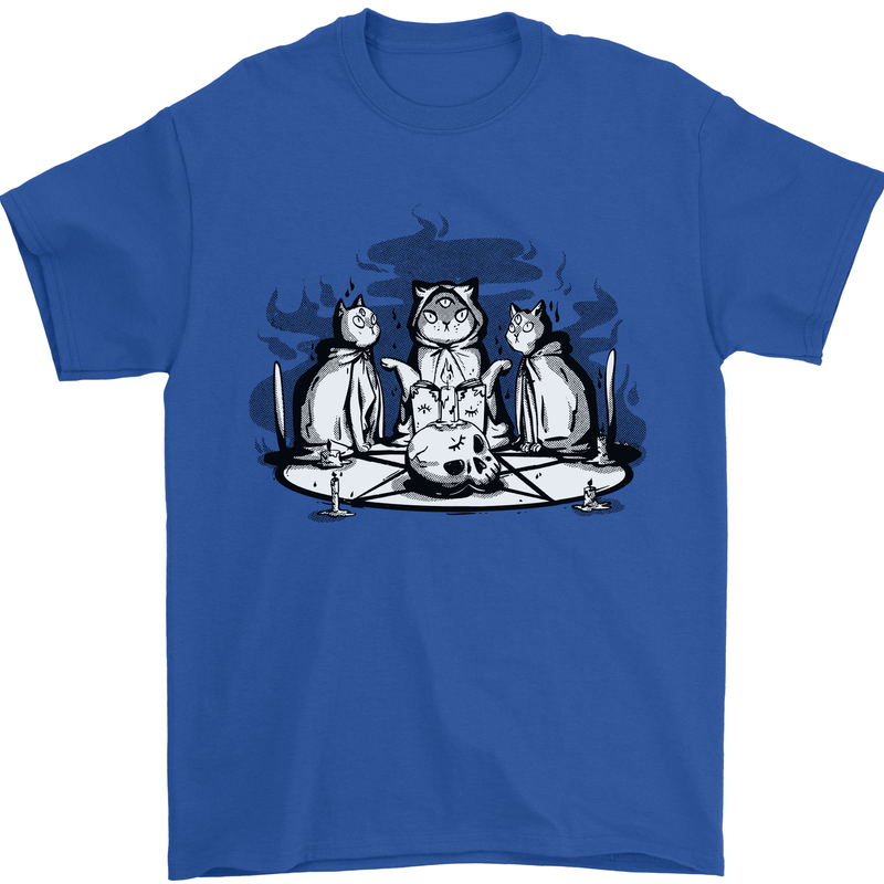 Satanic Cats Black Magic Pentacle Mens T-Shirt 100% Cotton Royal Blue