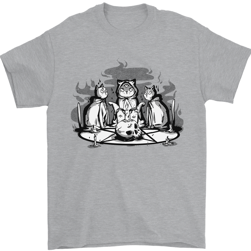 Satanic Cats Black Magic Pentacle Mens T-Shirt 100% Cotton Sports Grey
