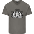 Satanic Cats Black Magic Pentacle Mens V-Neck Cotton T-Shirt Charcoal