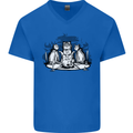 Satanic Cats Black Magic Pentacle Mens V-Neck Cotton T-Shirt Royal Blue