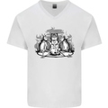 Satanic Cats Black Magic Pentacle Mens V-Neck Cotton T-Shirt White