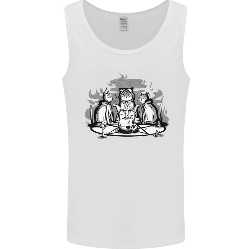 Satanic Cats Black Magic Pentacle Mens Vest Tank Top White