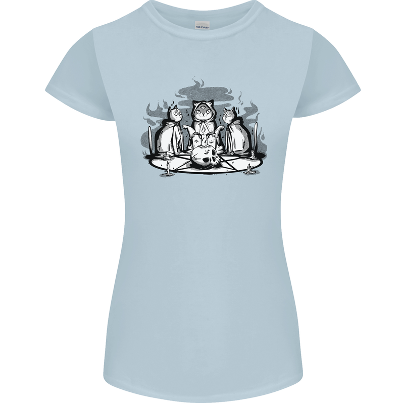 Satanic Cats Black Magic Pentacle Womens Petite Cut T-Shirt Light Blue