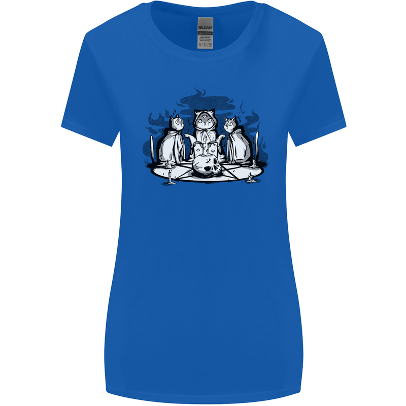 Satanic Cats Black Magic Pentacle Womens Wider Cut T-Shirt Royal Blue