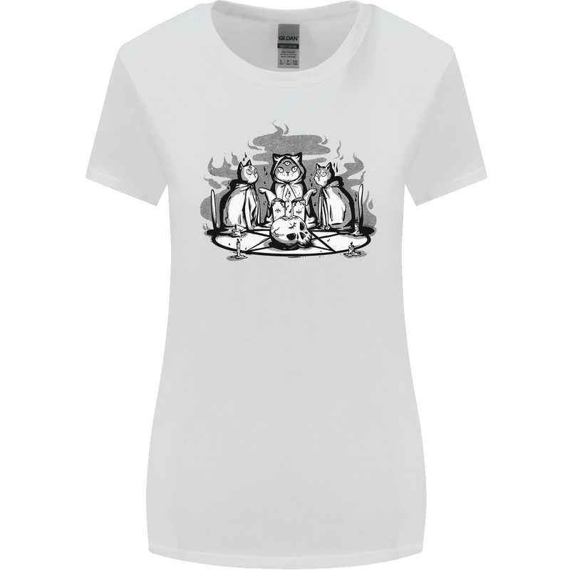 Satanic Cats Black Magic Pentacle Womens Wider Cut T-Shirt White