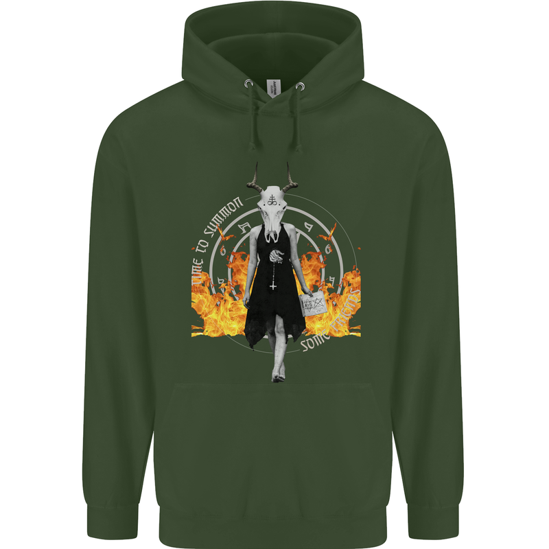 Satanic Witch Summon Ouija Board Satan Hell Mens 80% Cotton Hoodie Forest Green