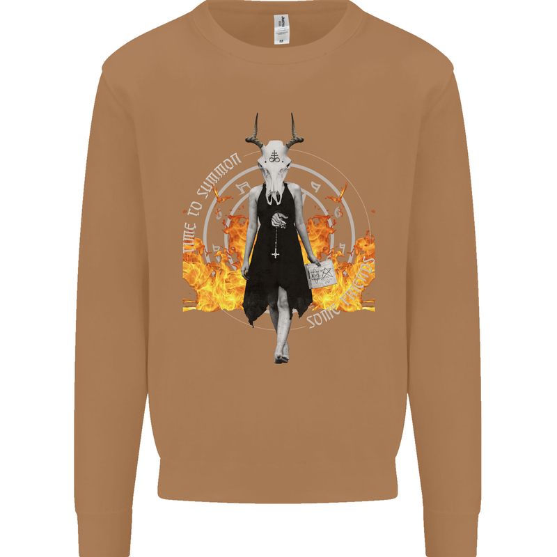 Satanic Witch Summon Ouija Board Satan Hell Mens Sweatshirt Jumper Caramel Latte