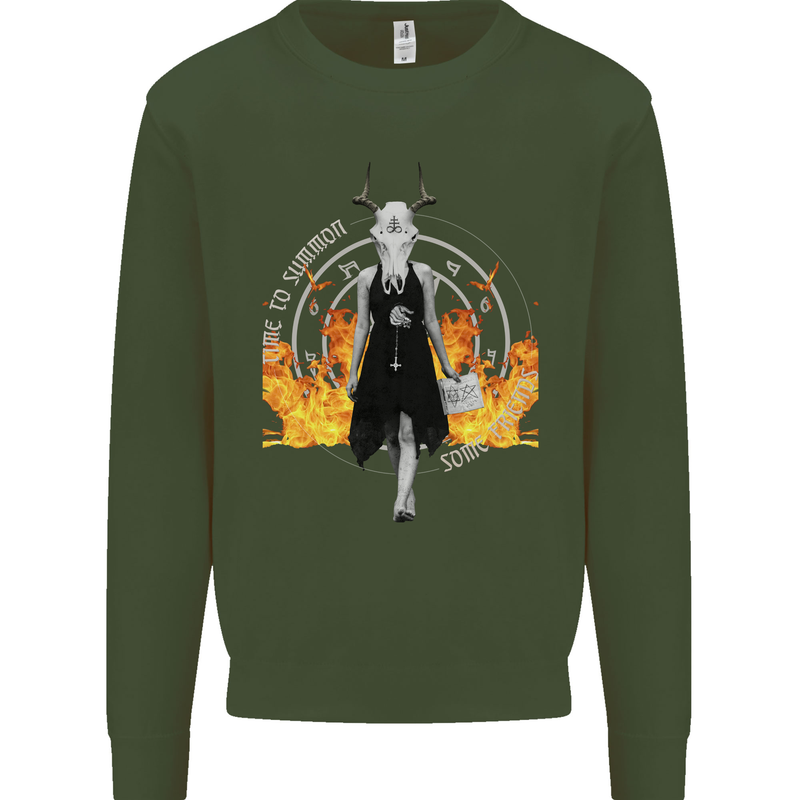 Satanic Witch Summon Ouija Board Satan Hell Mens Sweatshirt Jumper Forest Green