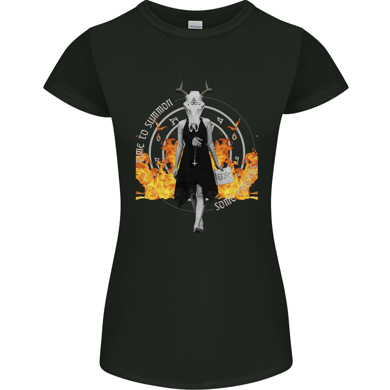 Satanic Witch Summon Ouija Board Satan Hell Womens Petite Cut T-Shirt Black