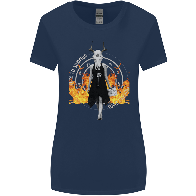 Satanic Witch Summon Ouija Board Satan Hell Womens Wider Cut T-Shirt Navy Blue
