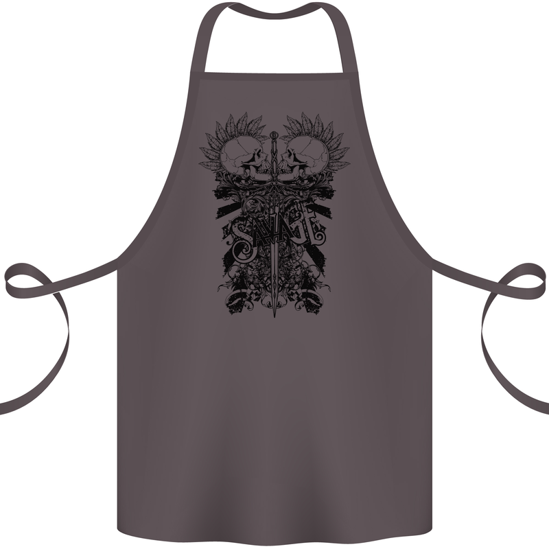 Savage Two Punk Skulls Biker Motorbike Cotton Apron 100% Organic Dark Grey
