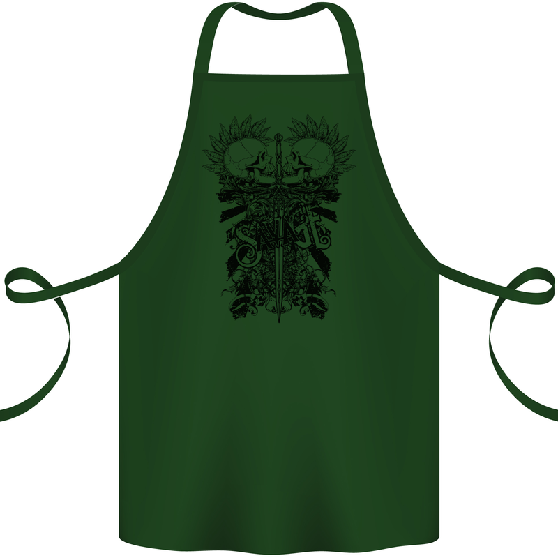 Savage Two Punk Skulls Biker Motorbike Cotton Apron 100% Organic Forest Green