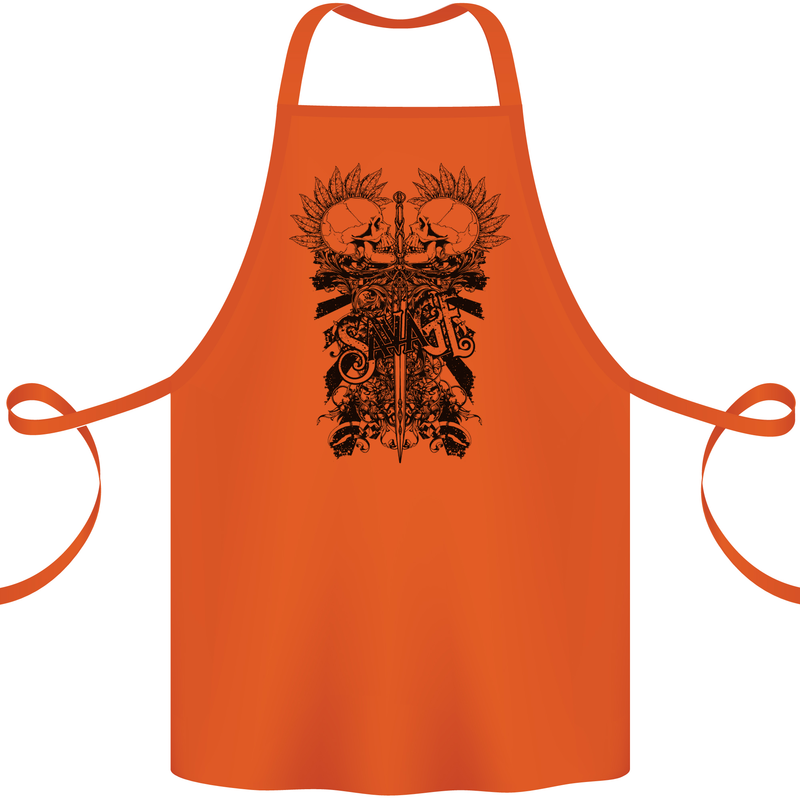 Savage Two Punk Skulls Biker Motorbike Cotton Apron 100% Organic Orange