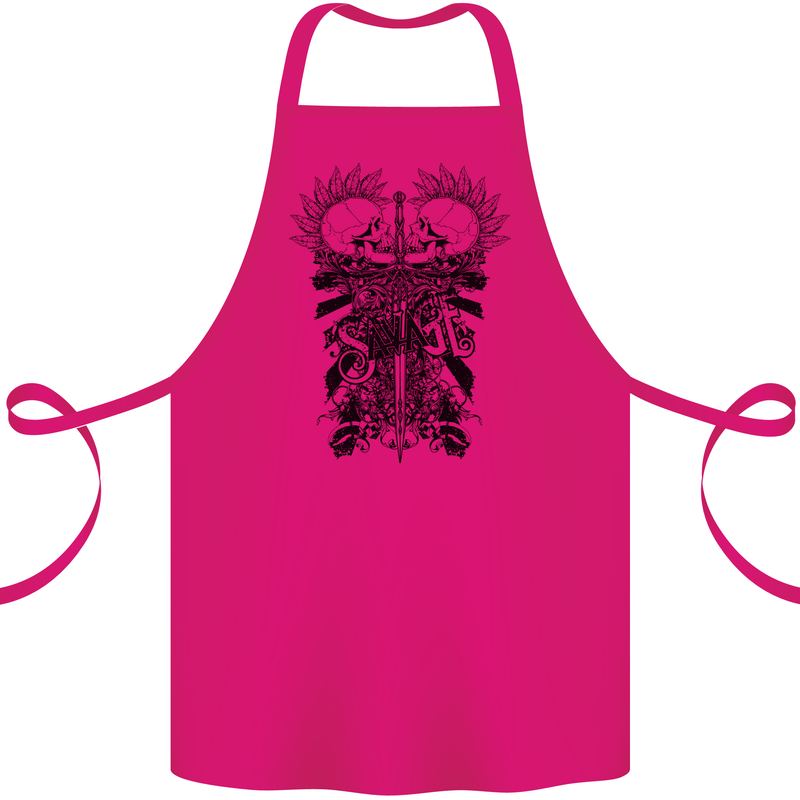 Savage Two Punk Skulls Biker Motorbike Cotton Apron 100% Organic Pink